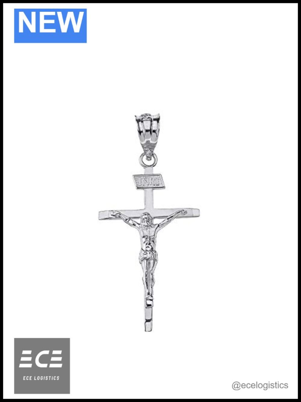 Solid 10k White Gold Jesus Christ INRI Crucifix Cross Pendant 1.19"